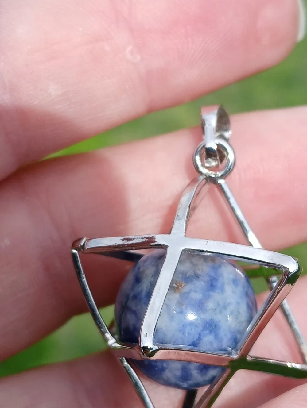 New Sodalite Ball Star of David Magic Energy Amulet Pendant.